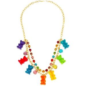 NEW Betsey Johnson Fireball Rainbow Glitter Rhinestone Gummy Bear Necklace